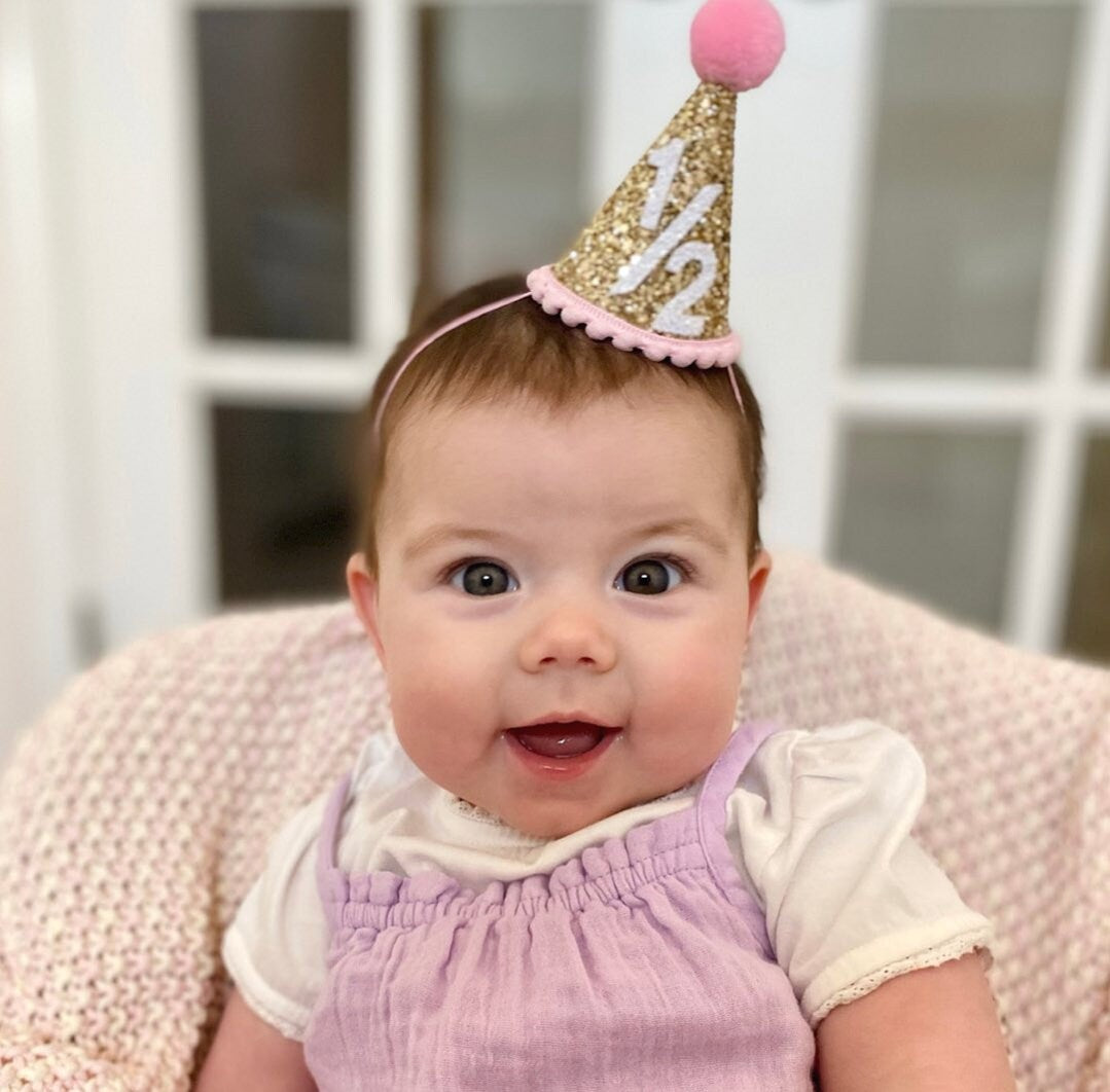 Half Birthday Outfit Girl, Baby Girl Party Hat, 1/2 Birthday Party Hat, Cake Smash, 1st Birthday Party Hat, Add Any Number
