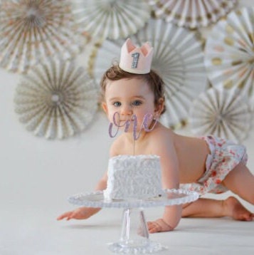 Girls First Birthday Crown, Birthday Crown, Pale Yellow and Pale Gold Birthday Crown, Little Blue Olive