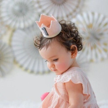 Girls First Birthday Crown, Birthday Crown, Pale Yellow and Pale Gold Birthday Crown, Little Blue Olive
