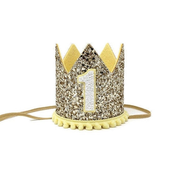 Girls First Birthday Crown, Birthday Crown, Pale Yellow and Pale Gold Birthday Crown, Little Blue Olive