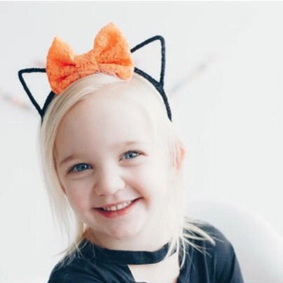 Black Cat Ears, Cat ear with bow, Pink Cat Ears, Halloween Ears, Halloween Cat costume, Little Blue Olive, Cat Costume