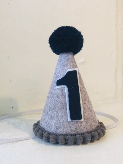 Gray and Blue Birthday Party Hat, Birthday Boy Party Hat, Boys first birthday, Gray Party Hat, Little Blue Olive, Felt Party Hat