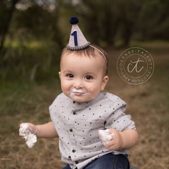 Gray and Blue Birthday Party Hat, Birthday Boy Party Hat, Boys first birthday, Gray Party Hat, Little Blue Olive, Felt Party Hat