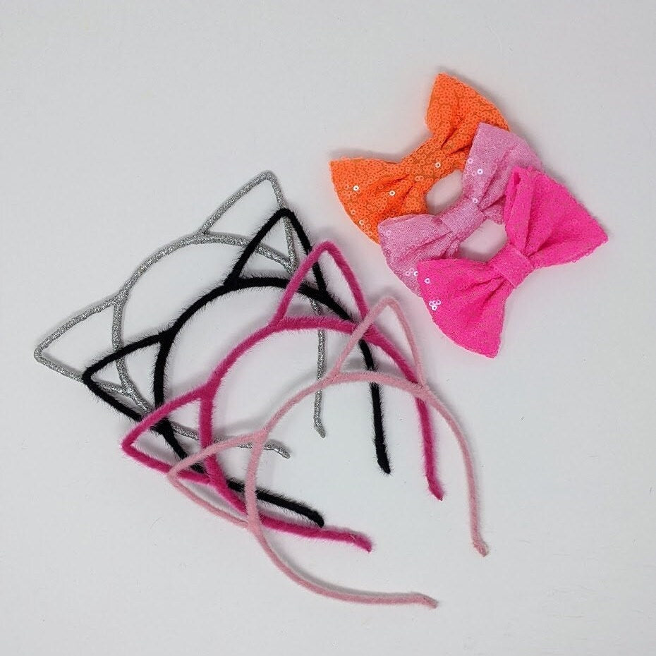 Black Cat Ears, Cat ear with bow, Pink Cat Ears, Halloween Ears, Halloween Cat costume, Little Blue Olive, Cat Costume