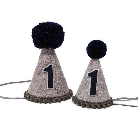 Heather Gray Birthday Party Hat, Birthday Party Hat, Boys first birthday, Gray and Navy Party Hat, Little Blue Olive, Felt Party Hat