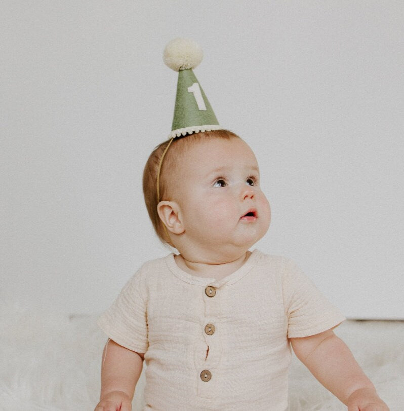 Olive Green Birthday Party Hat, First Birthday Party Hat, Boys first birthday, Neutral Party Hat, Little Blue Olive, Wool Felt Party Hat