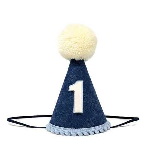 Denim Birthday Party Hat, Birthday Party Hat, Boys first birthday, Cake Smash Party Hat, Little Blue Olive, Felt Party Hat