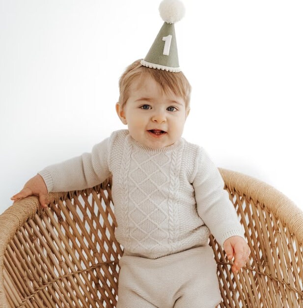 Olive Green Birthday Party Hat, First Birthday Party Hat, Boys first birthday, Neutral Party Hat, Little Blue Olive, Wool Felt Party Hat