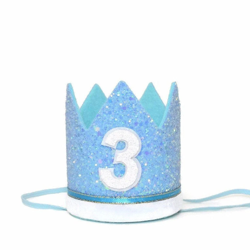 Baby Blue Glitter Crown with Ribbon