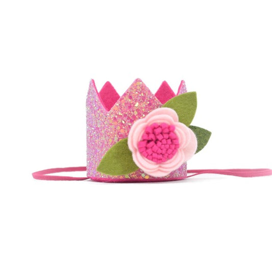Sugar Pink Glitter crown with Pink Felt Flower